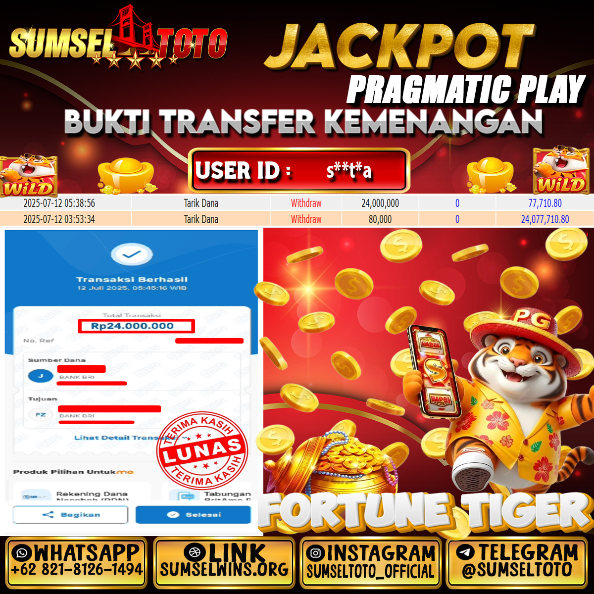 SUMSELTOTO JACKPOT GATES OF OLYMPUS 1000  Rp.27,500.000.,- LUNAS